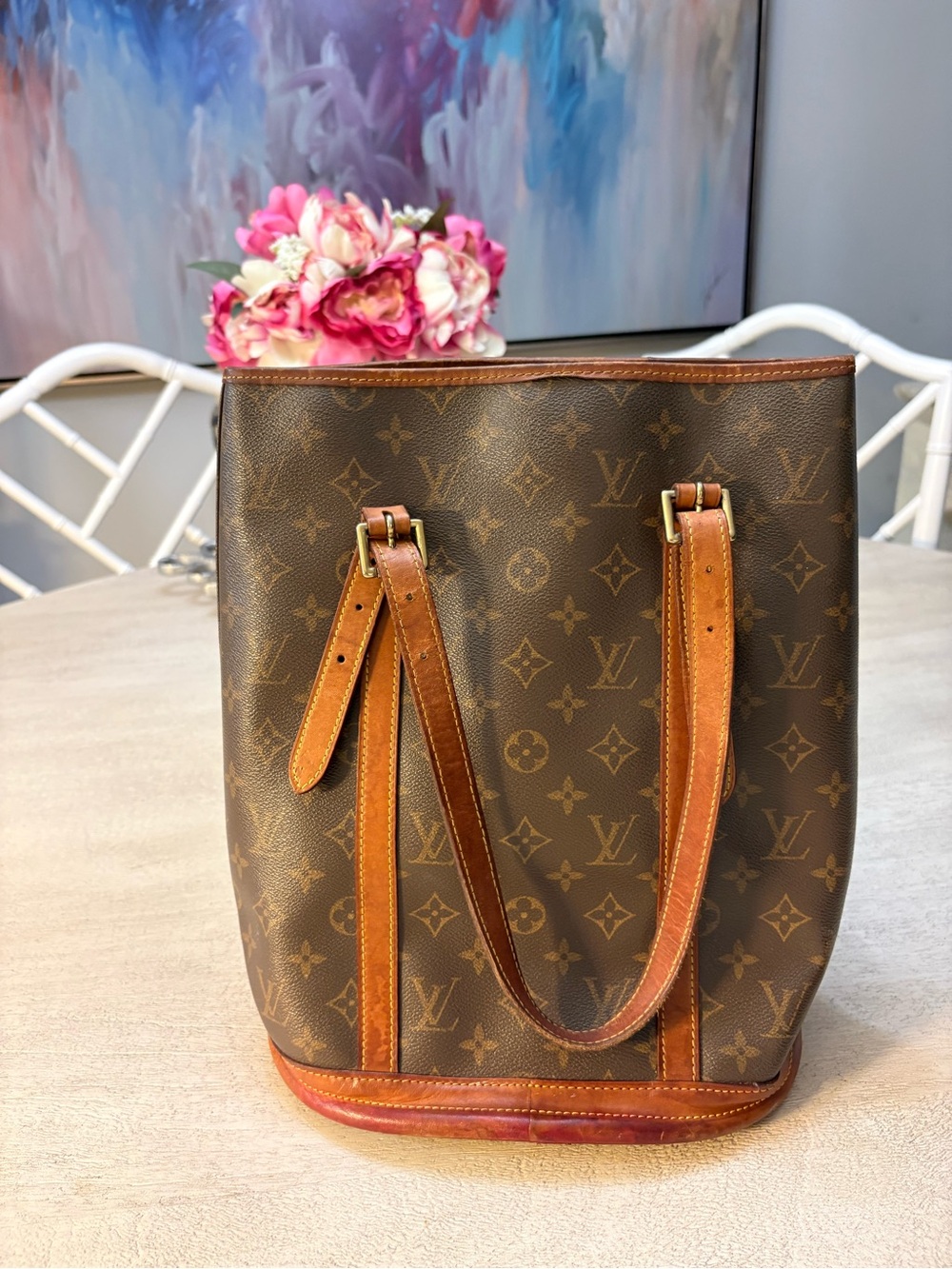 Louis Vuitton Monogram Vertical Bucket Bag in Brown and Tan - Picture 10 of 12